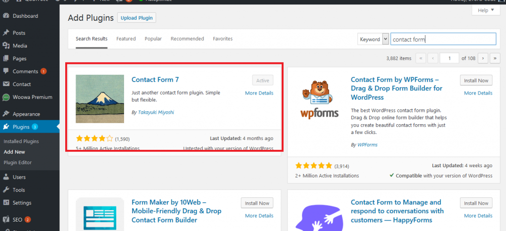 contact form 7 install plugin